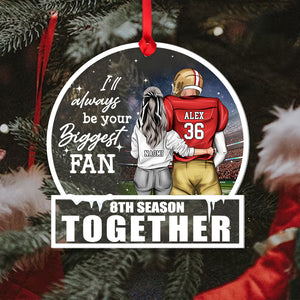 Football Couple I Will Always Be Your Biggest Fan Medallion Personalized Acrylic Ornament