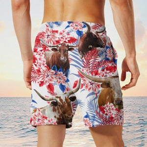 tx longhorn cow In American Flag Pattern Shorts