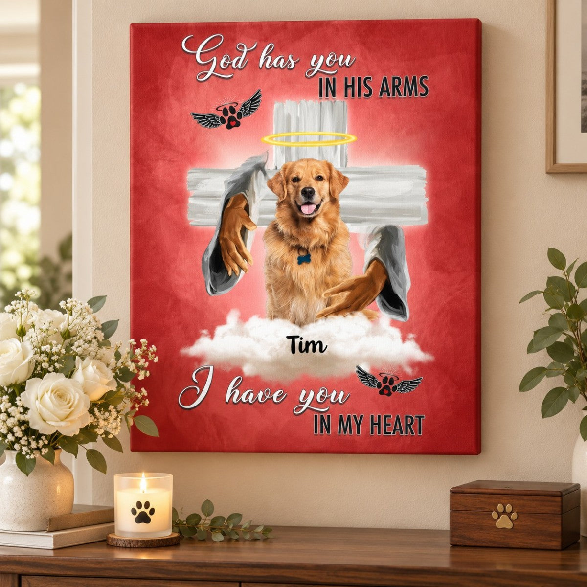 Memorial Gift - God has you in his arms, i have you in my heart Personalized Canvas