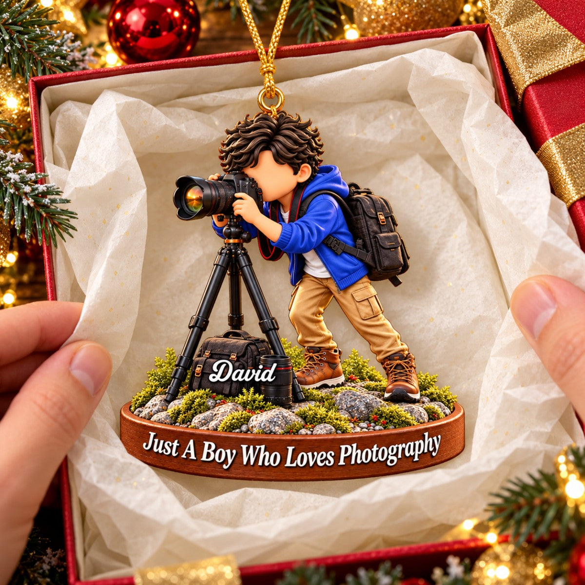 Just A Boy Who Loves Photography Personalized Christmas Ornament Gift for Photographer