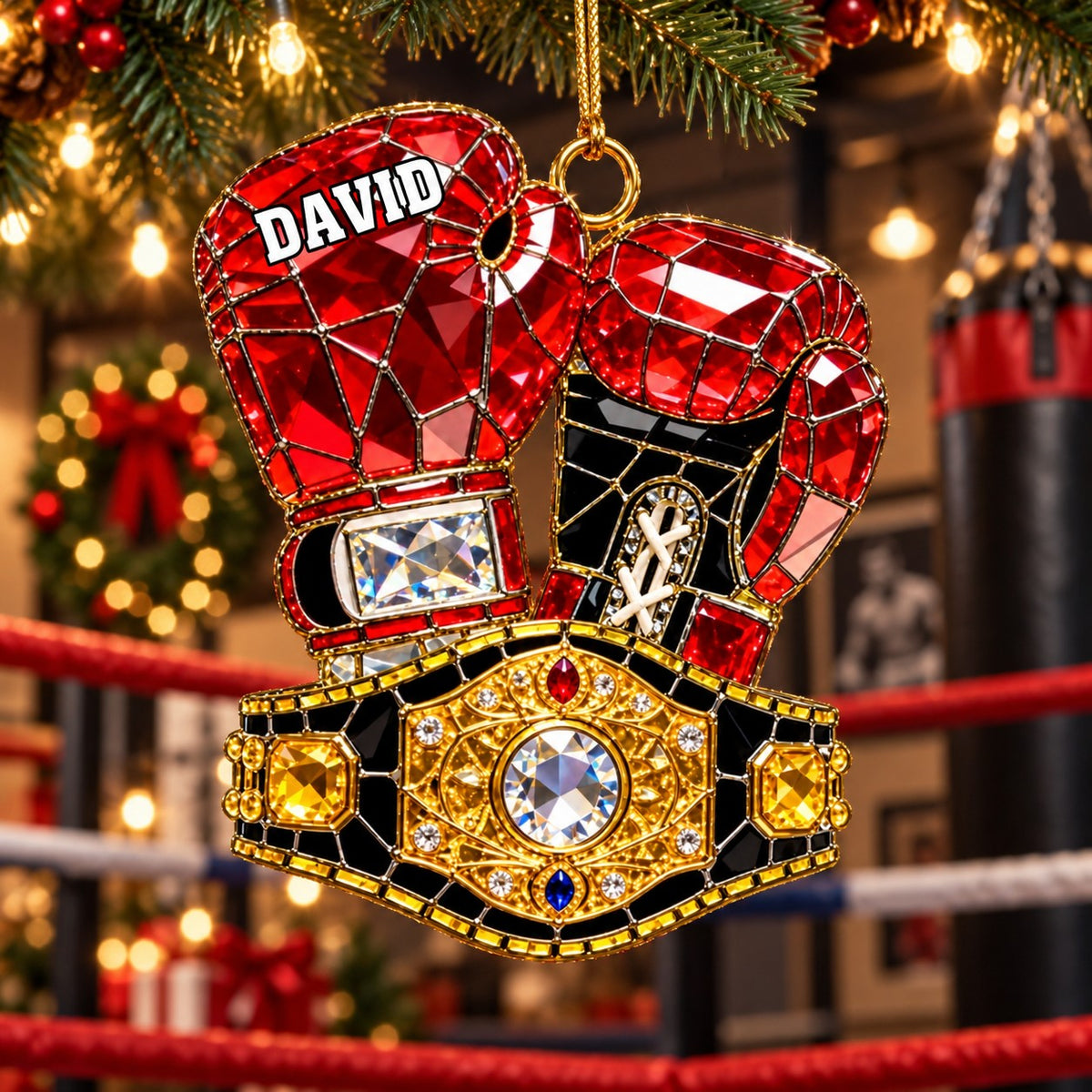 Personalized Boxing Glove Themed Stained Glass Ornament