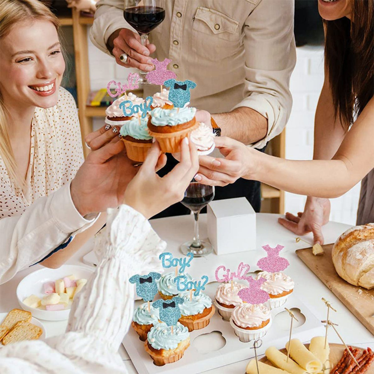 12Pcs Gender Reveal Cupcake Toppers