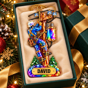 Personalized Stained Glass Lineman Themed Ornament,Christmas Gift For Lineman