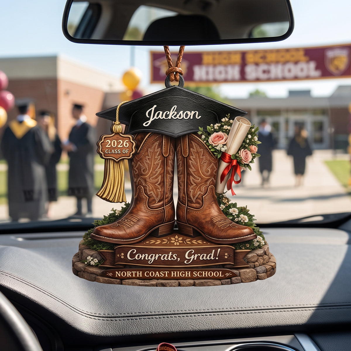 Custom Cowboy Boots Graduation Hanging Ornament – Class Of 2026 Keepsake For Seniors