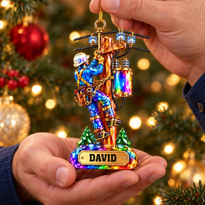 Personalized Stained Glass Lineman Themed Ornament,Christmas Gift For Lineman