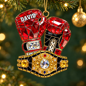 Personalized Boxing Glove Themed Stained Glass Ornament