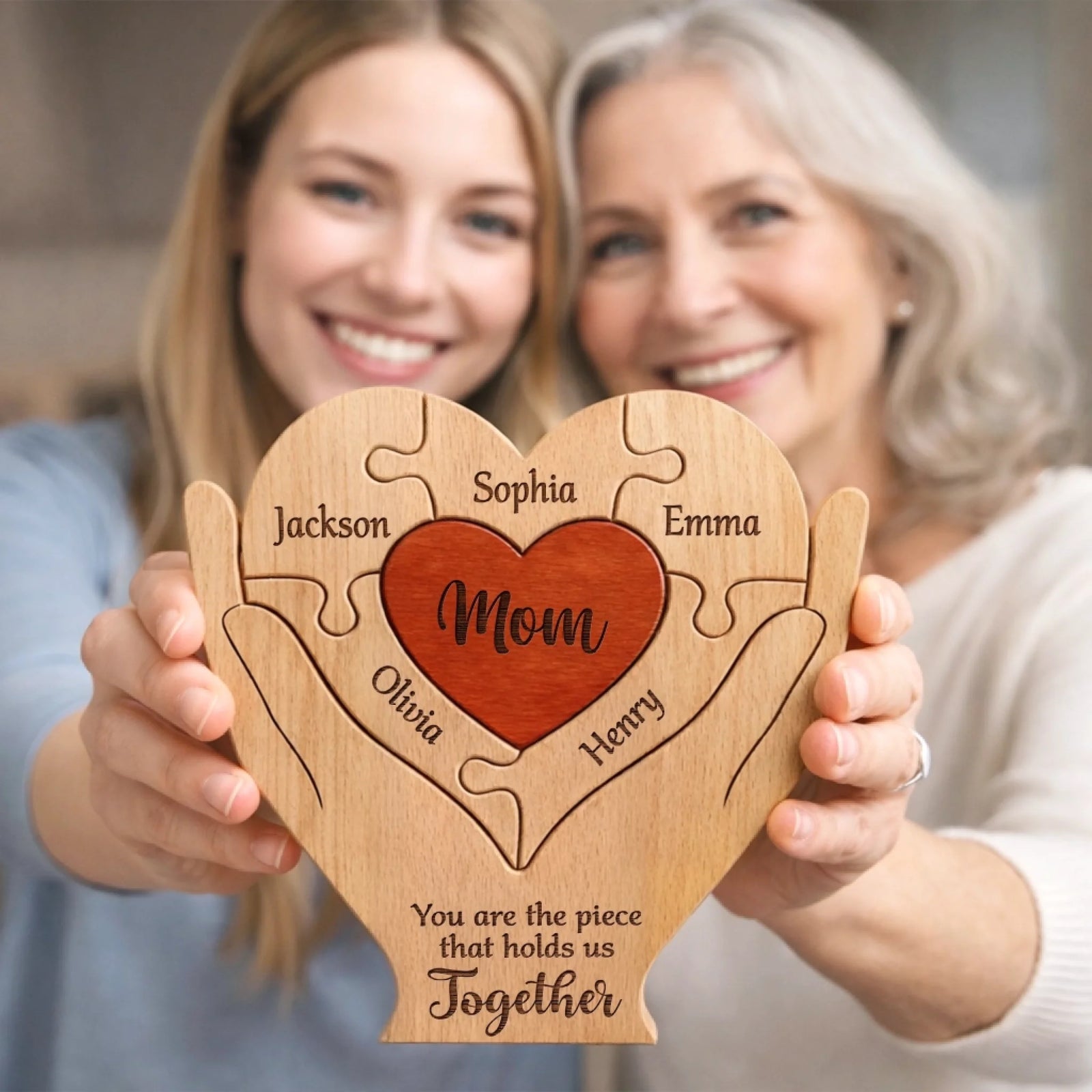 "You Are the Piece That Holds Us Together" – Personalized Wooden Family Puzzle – Mother's Day Gift For Mom, Mum, Mother