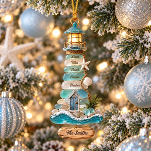 Personalized Coastal Lighthouse Christmas Ornament – Sea Glass–Inspired Family Keepsake | Gift For Beach Lovers