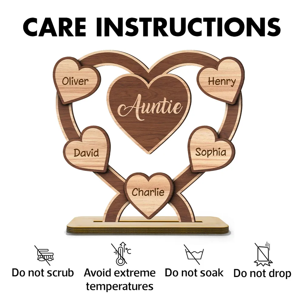 Grandma Mom Hearts Personalized 2-Layered Standing Wooden Plaque