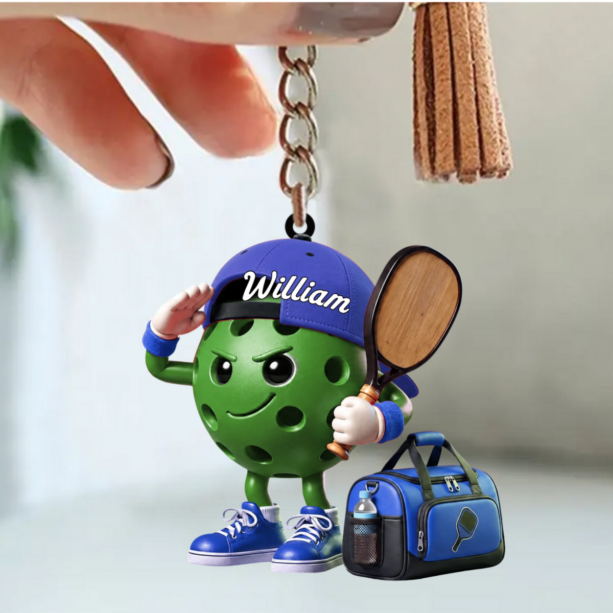 Salute Pickleball Ball Mascot Keychain Personalized Cute Gift For Pickleball Lovers