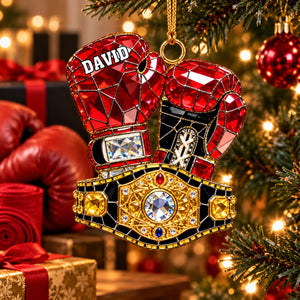 Personalized Boxing Glove Themed Stained Glass Ornament