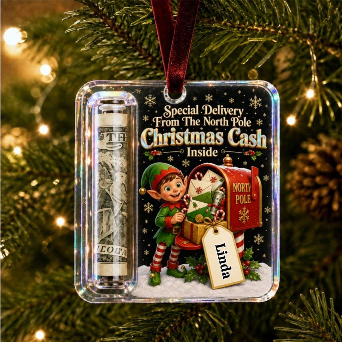 Personalized Christmas Cash Gift Holder Ornament