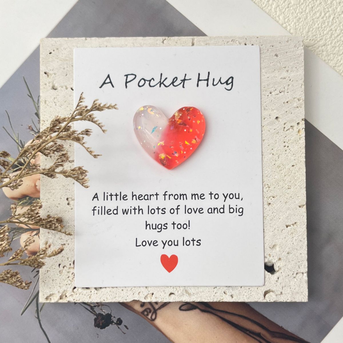 Pocket Hug Heart Token with Inspirational Greeting Card,Ideal Gift for Mother's Day