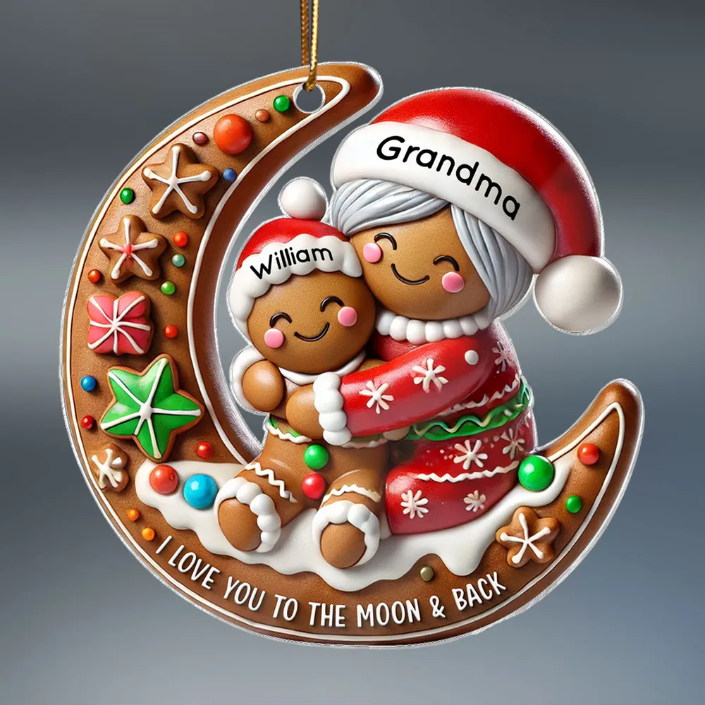 Grandma Hugging Grandkid On Moon Christmas Personalized Acrylic Ornament, Meaningful Gift For Granddaughter, Grandson