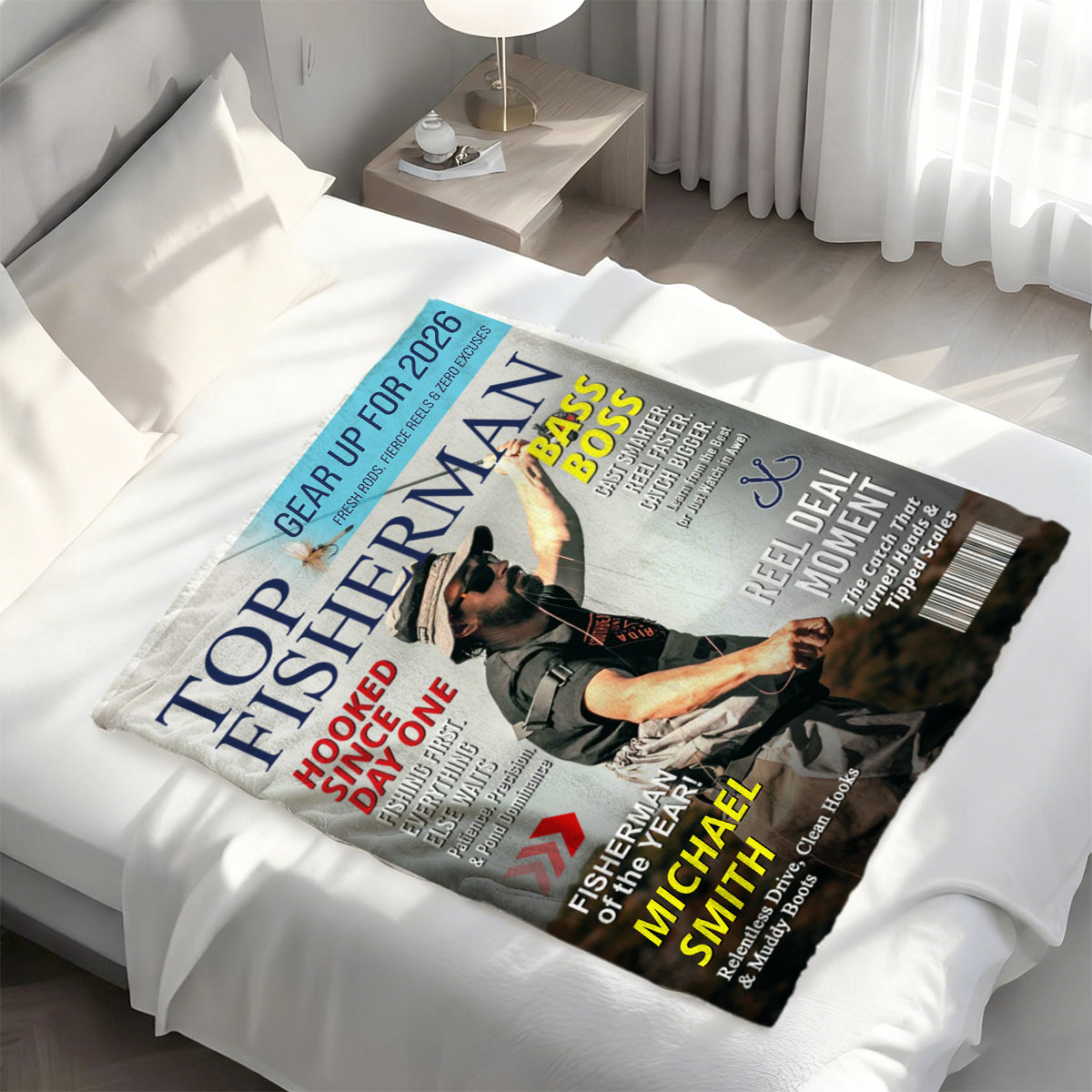 Personalized Fishing Magazine Cover Blanket Gifts for Men, Fly Fishing, Fishing Dad Gift