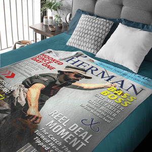 Personalized Fishing Magazine Cover Blanket Gifts for Men, Fly Fishing, Fishing Dad Gift