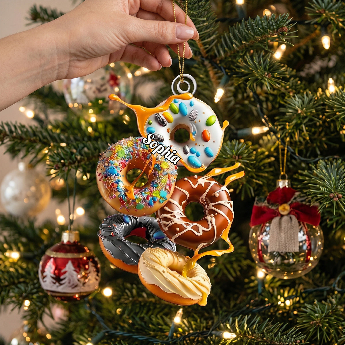Personalized Colorful Floating Donuts Acrylic Hanging Ornament – Sweet Dessert Decor For Food Lovers