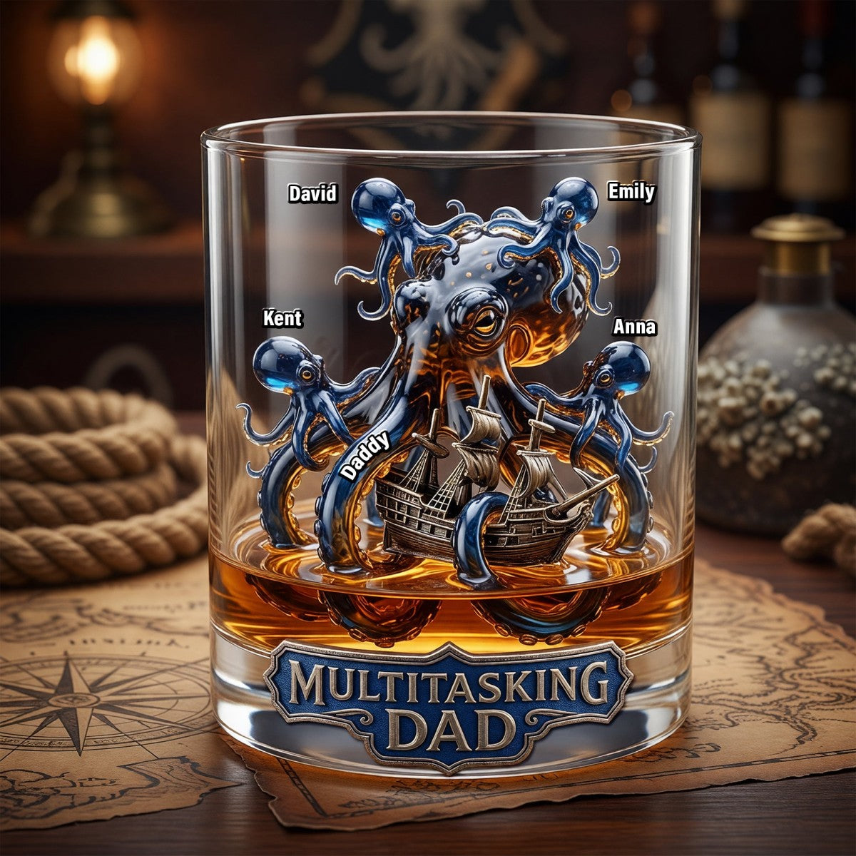 Ancient Octopus Dad Whiskey Glass - Personalized Gifts For Dad
