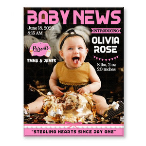 Personalized Baby News Magazine Cover Canvas, Birth Announcement Photo Gift, Personalized Newborn Wall Art