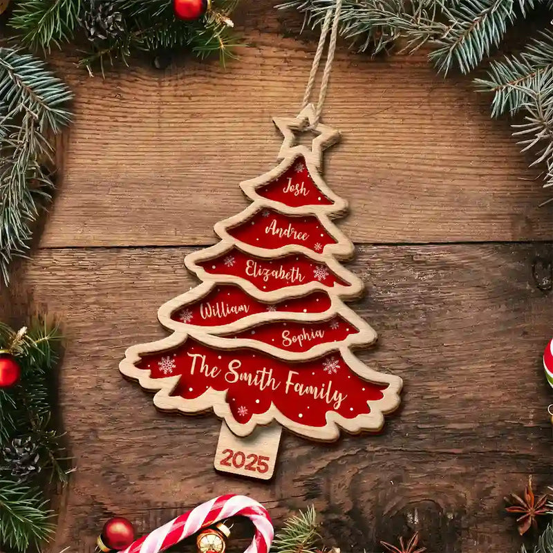 Christmas Tree Family Bestie Custom Names- Personalized 2-Layered Wooden Ornament