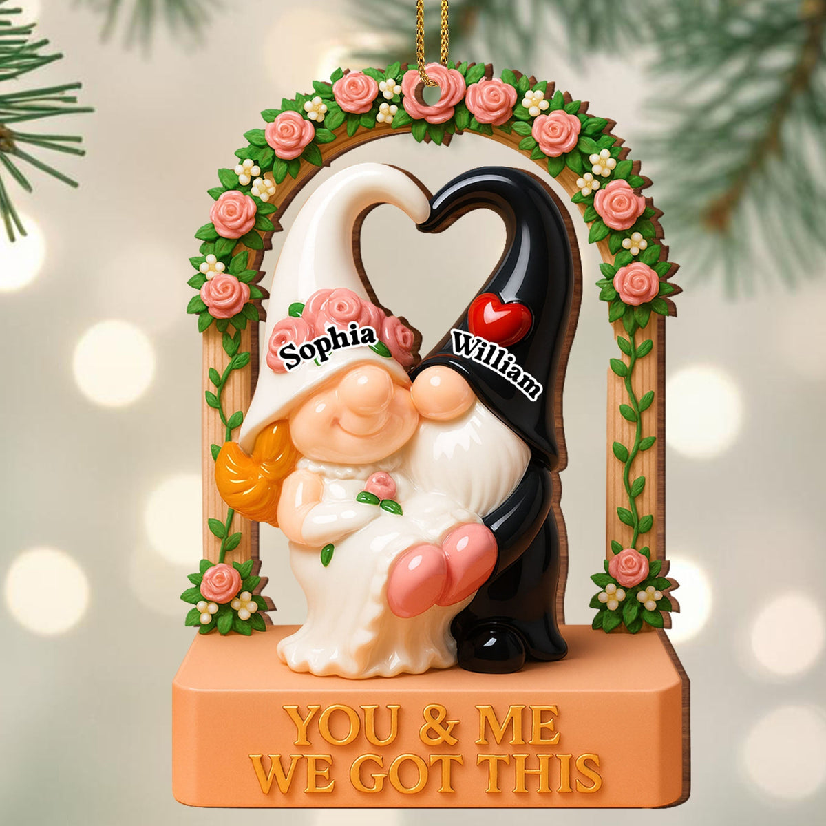 You & Me We Got This, Heart And Roses, Personalized Custom Wood Ornament, Gift For Couples