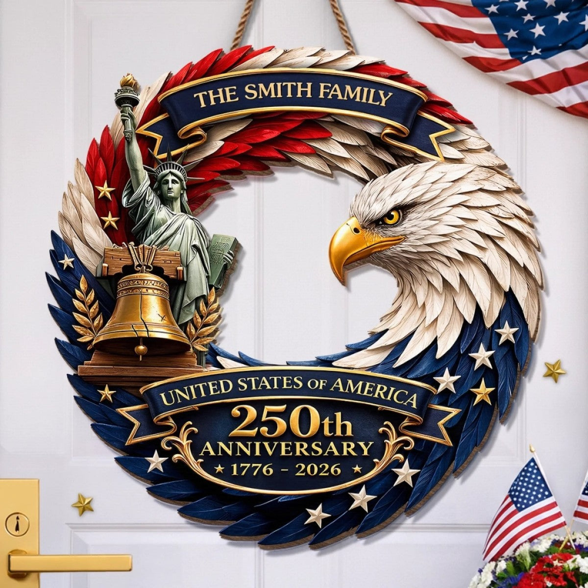 Custom Family Wood Sign Personalized America 250th Anniversary Gifts