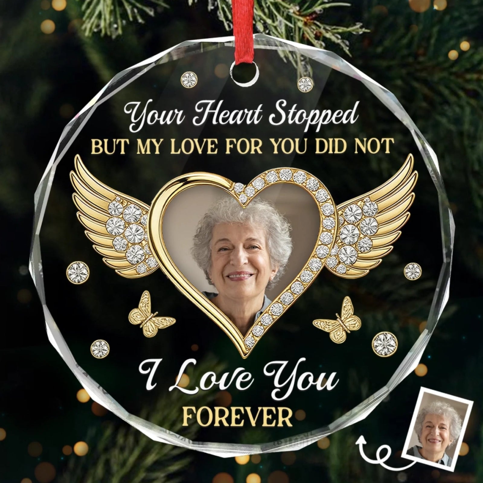 My Love For You Lives On - Photo Personalized Glass Ornament, Memorial Sympathy Gifts For Loss