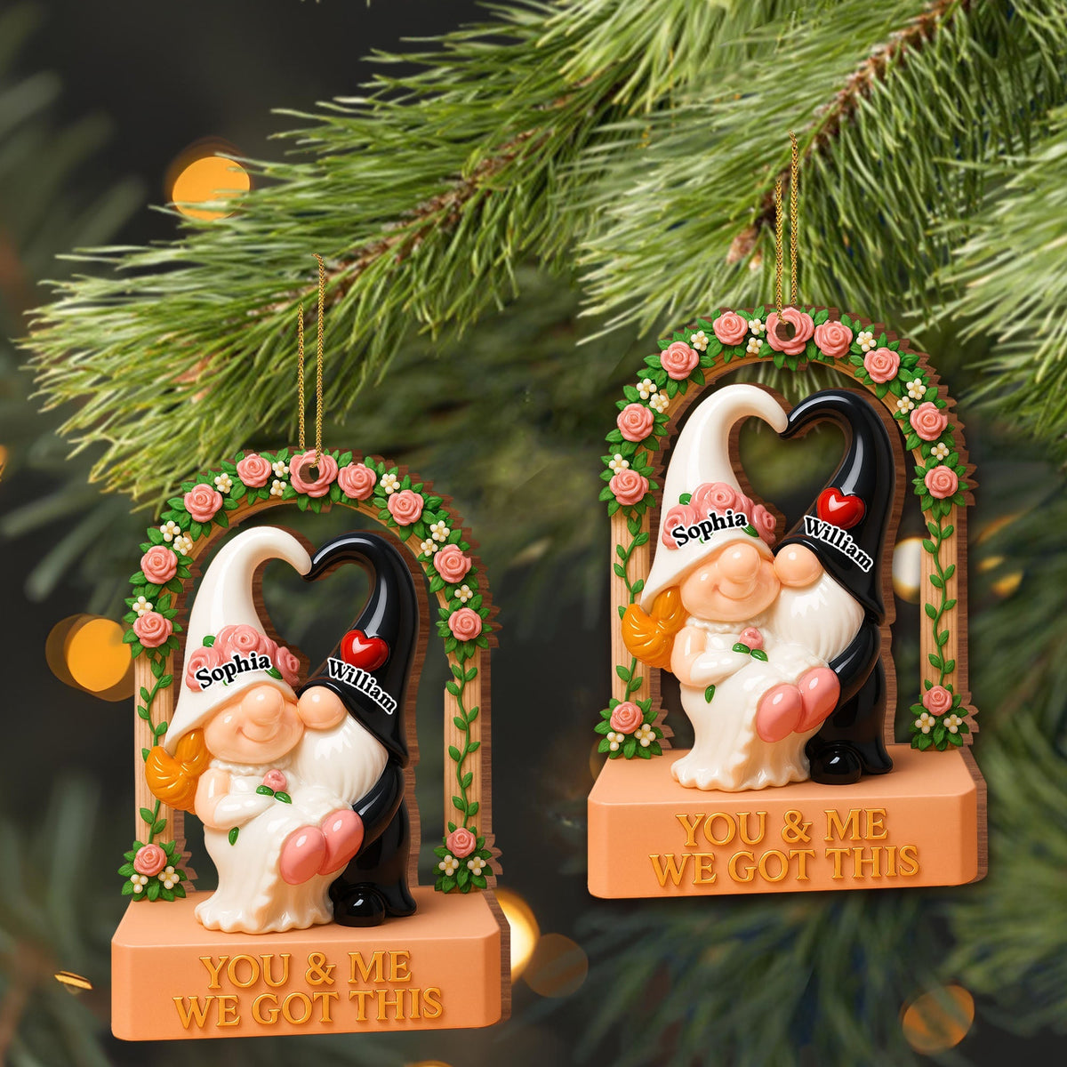 You & Me We Got This, Heart And Roses, Personalized Custom Wood Ornament, Gift For Couples