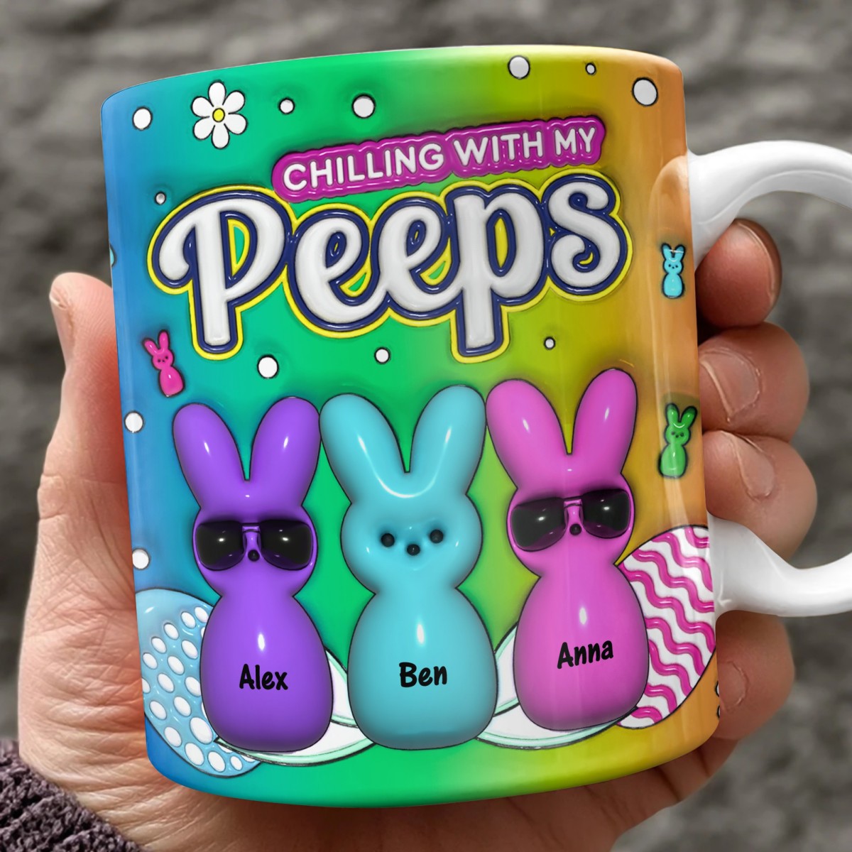 Custom Name Chilling With My Bunny Easter Accent Mug - Personalized Mug For Easter