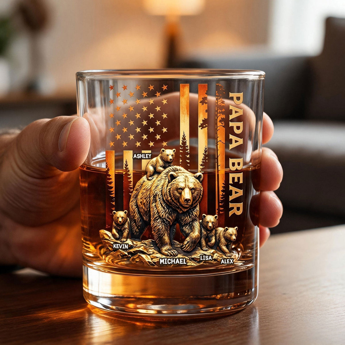 Papa Bear Whiskey Glass - Personalized Father's Day