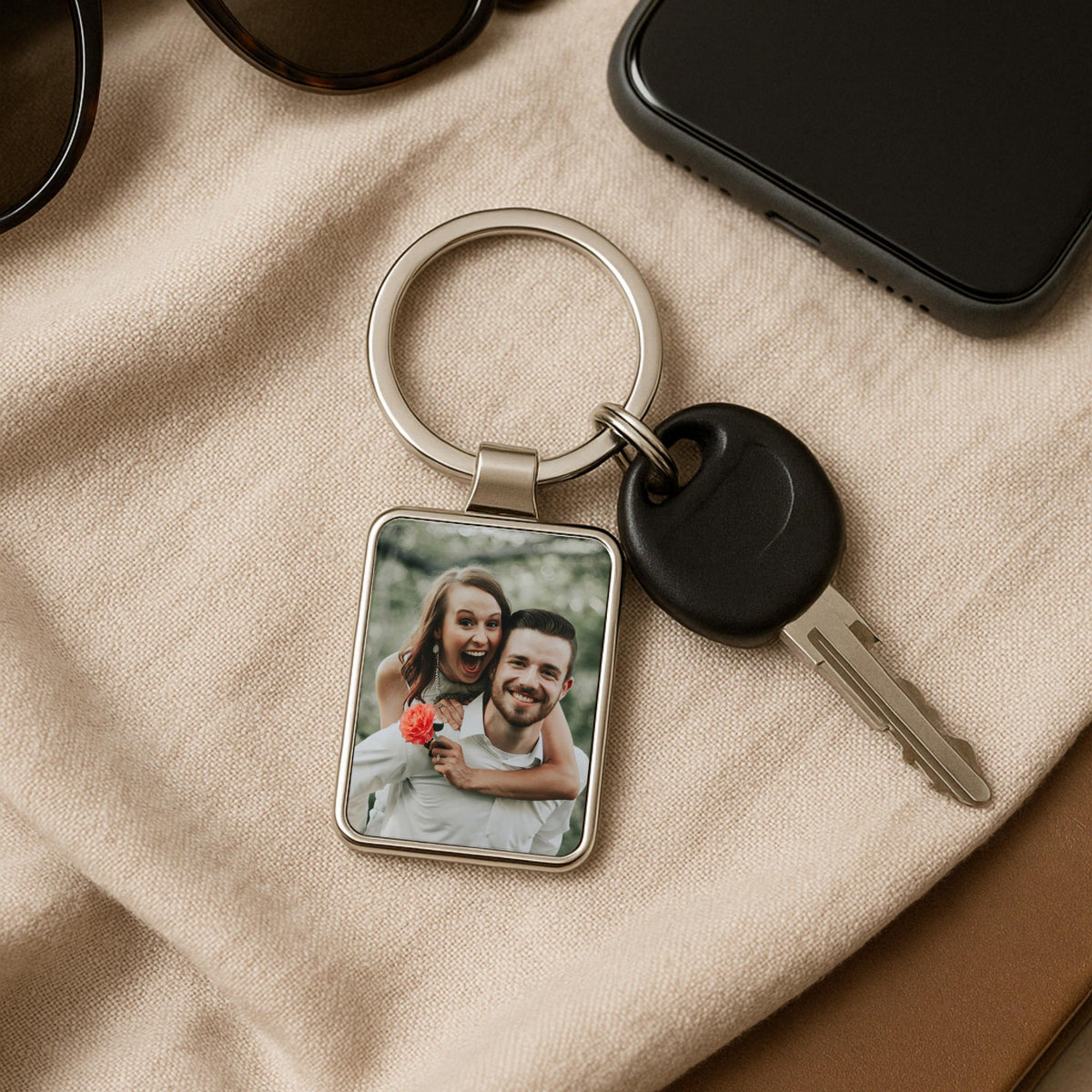 Personalized Photo Keychain Anniversary Gift, Unique Couples Gift