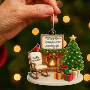 Christmas In Heaven Cardinal On Chair Personalized Acrylic Ornament Memorial Sympathy Gift