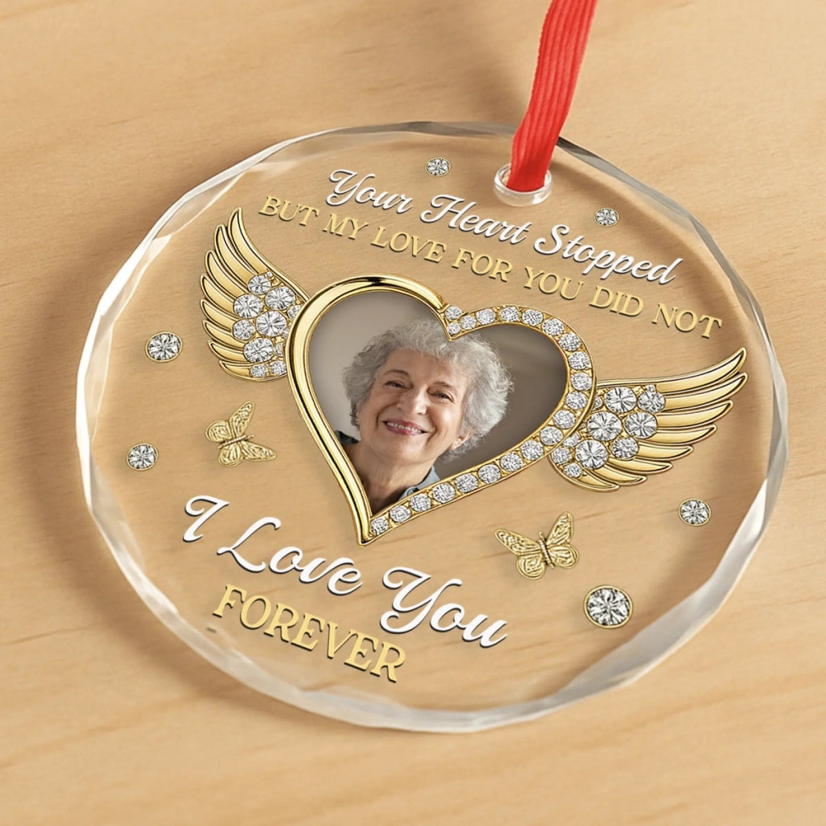 My Love For You Lives On - Photo Personalized Glass Ornament, Memorial Sympathy Gifts For Loss