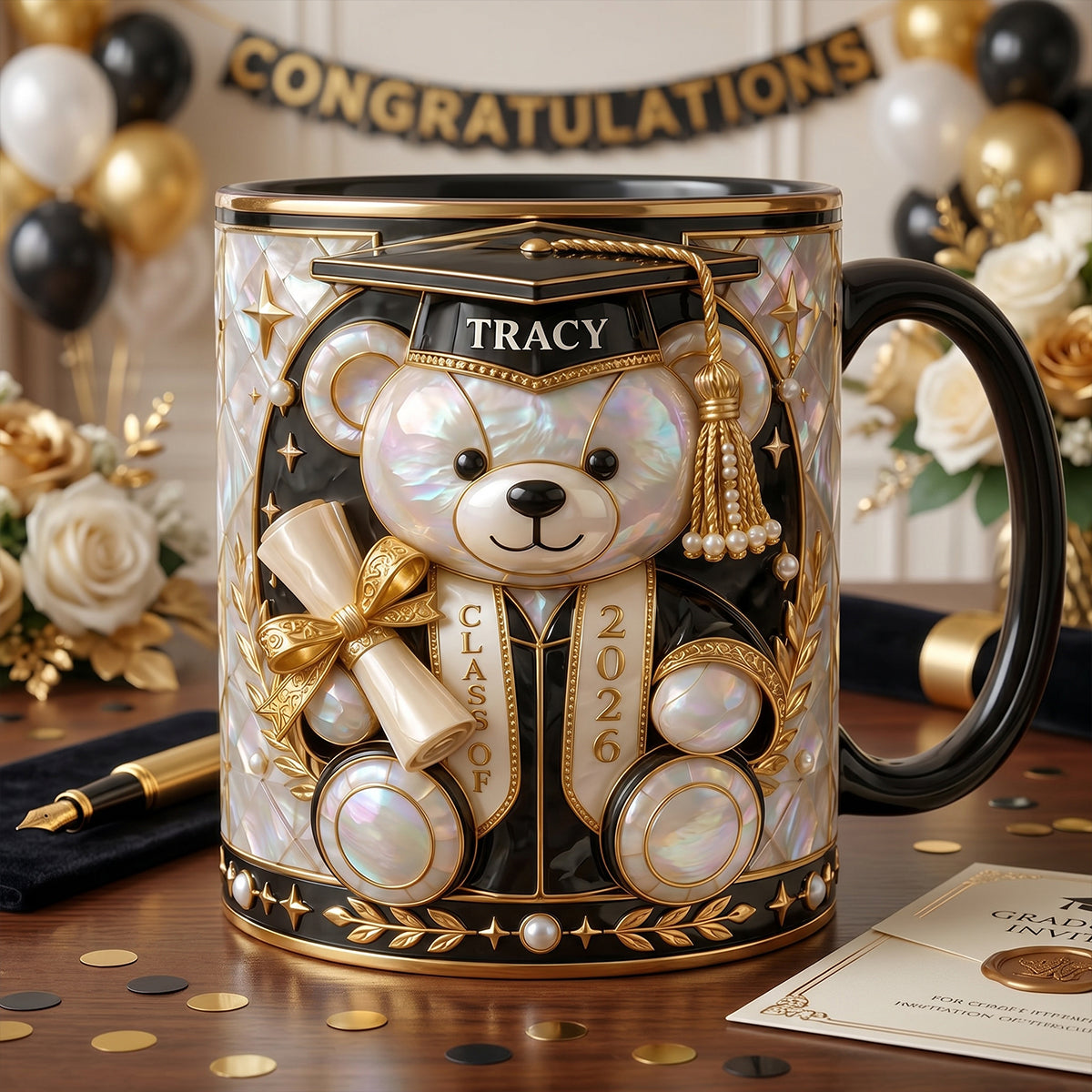 Lovely Bear 3D Effect Coffee Mug - Personalized Graduation Gift