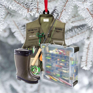 Fishing Gear Personalized Acrylic Ornament, Christmas Decor For Fishing Lovers