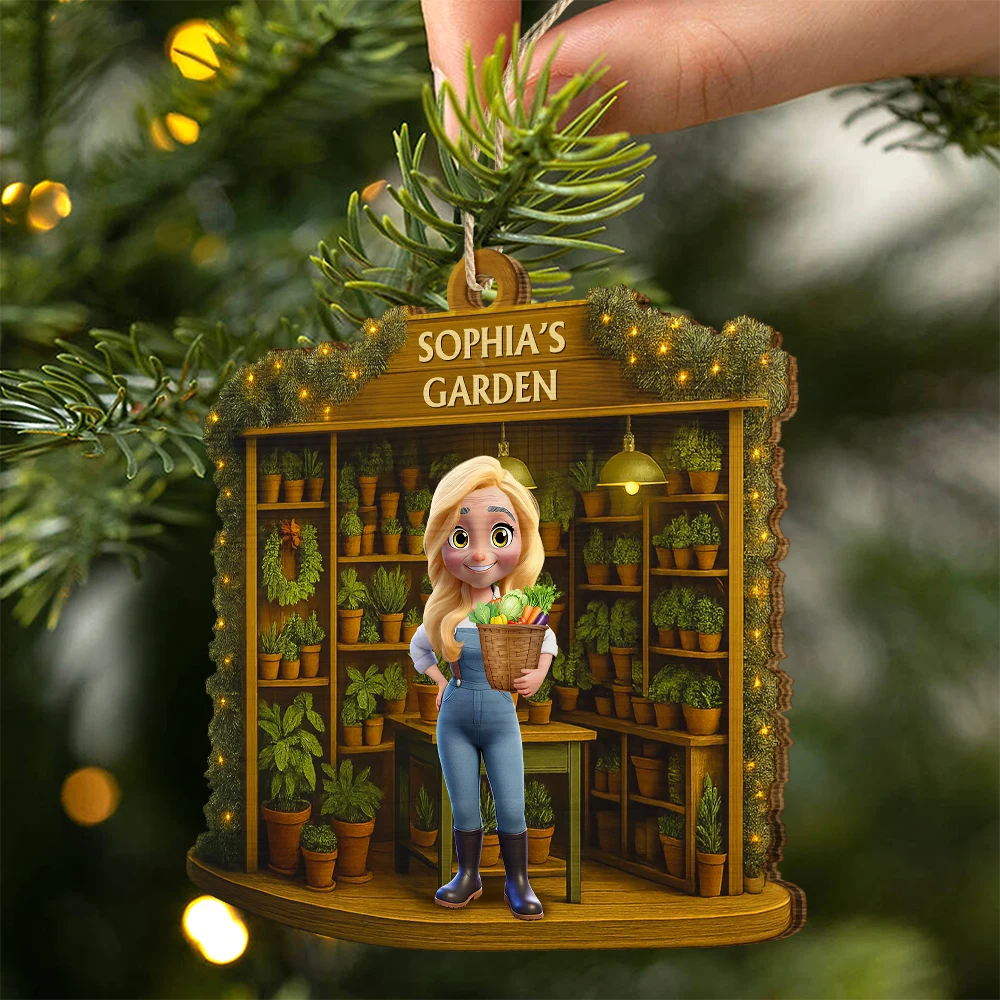 Gardening Woman Man - Personalized Custom Shaped Wooden Ornament