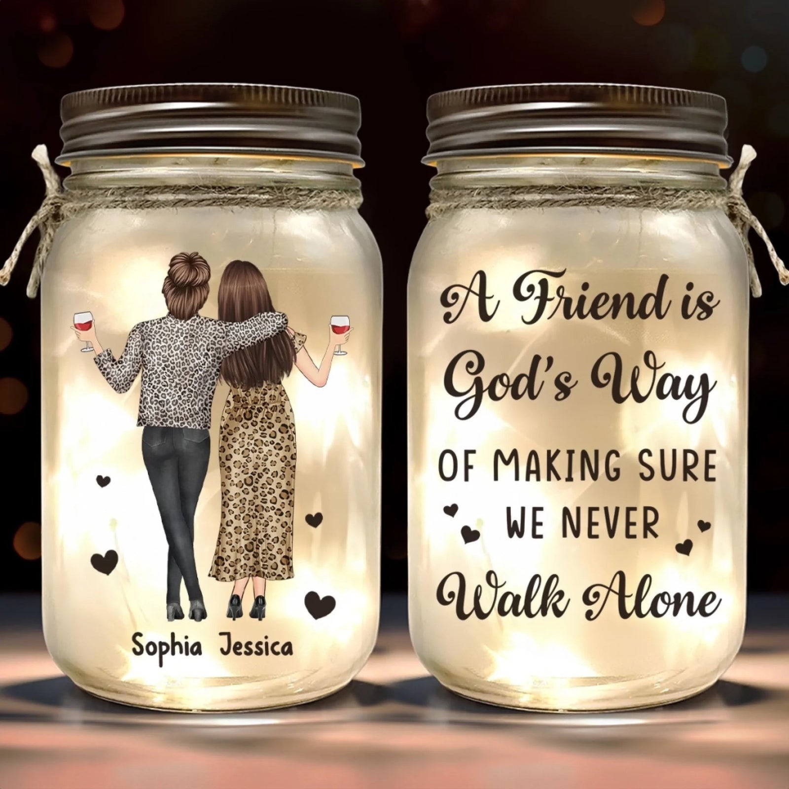 Custom Mason Jar Light - Personalized Christmas Best Friend Birthday Gifts For Women, Besties, Sisters, BFF
