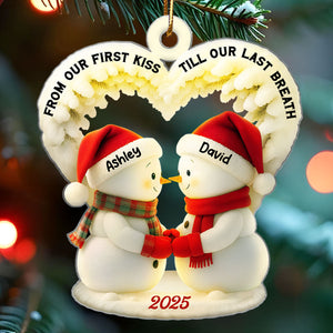 From Our First Kiss Till Our Last Breath - Snowmen Couple Personalized Acrylic Ornament