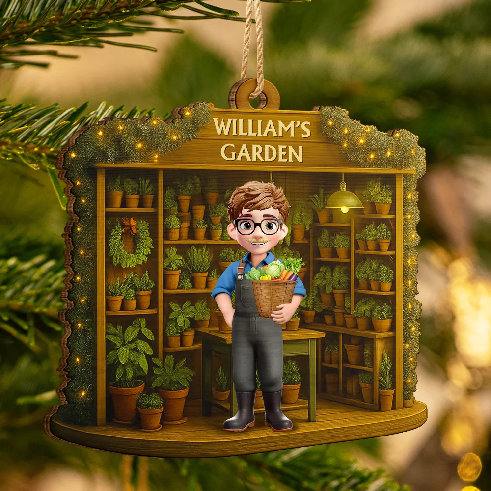 Gardening Woman Man - Personalized Custom Shaped Wooden Ornament