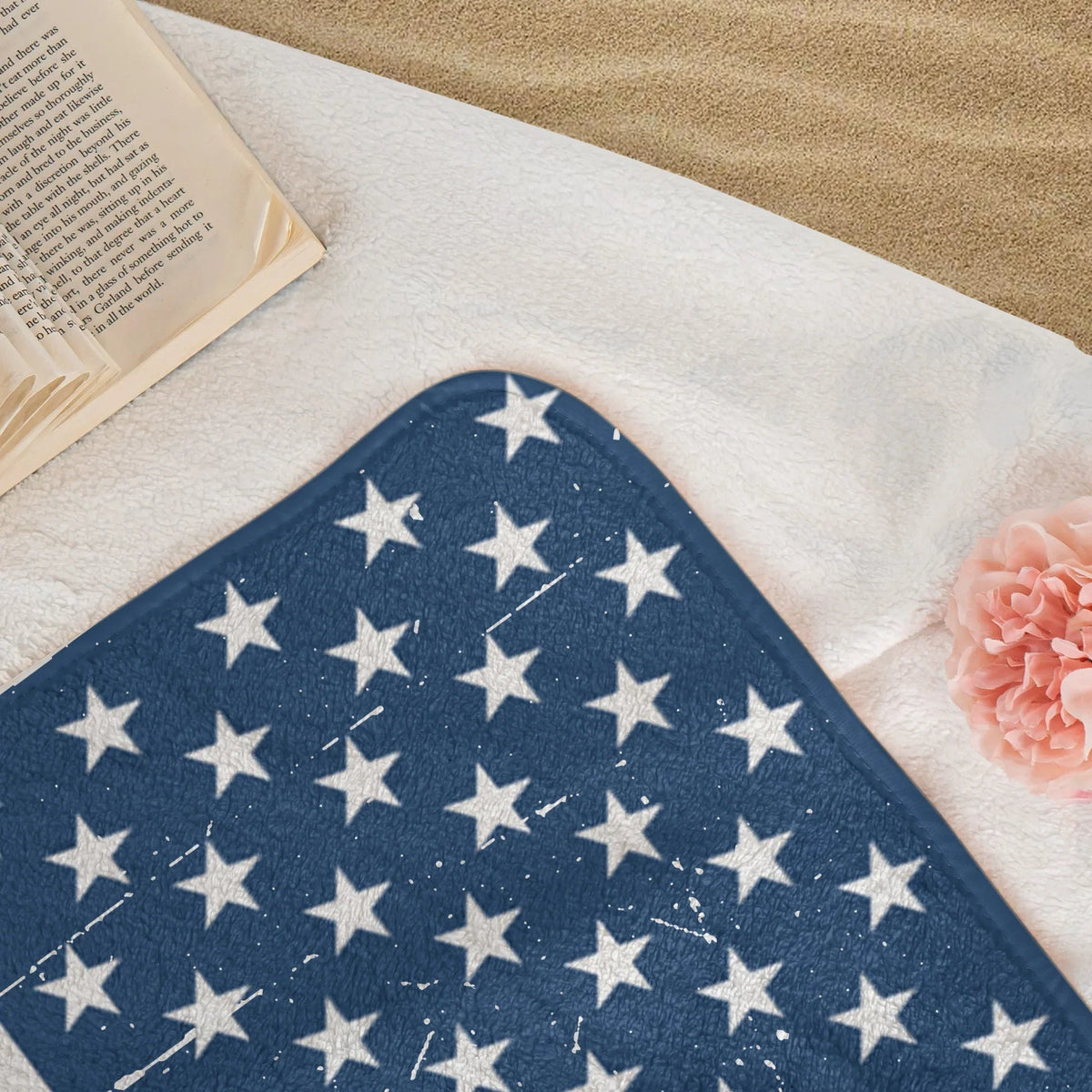 Personalized Beach Towel – Woman At Sunlit Beach With American Flag | Unique Gift For Her