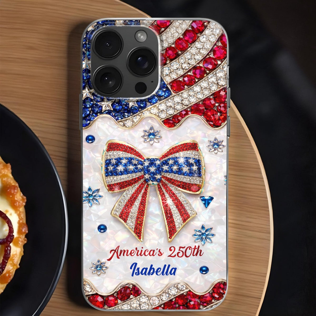 4th of July America's 250th Flag & Bow Personalized Phone Case