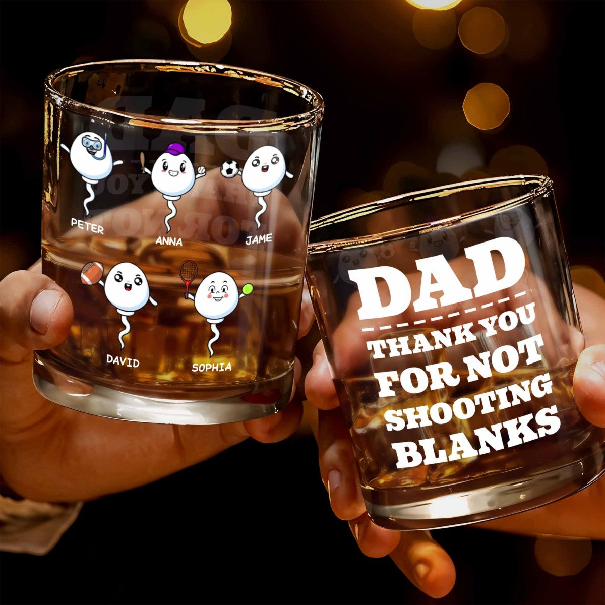 Customizable Characters With Sports Balls, Personalized Whiskey Glass Gift For Dad
