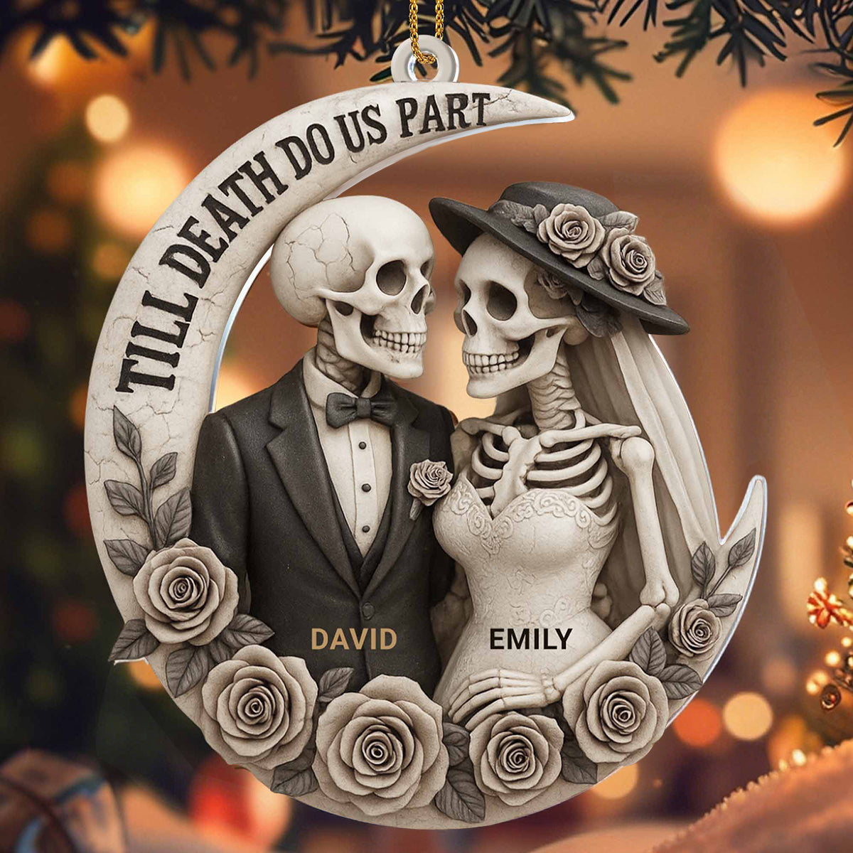 Till Death Do Us Part, Skeletons And Roses, Custom Acrylic Ornament, Gift For Couples