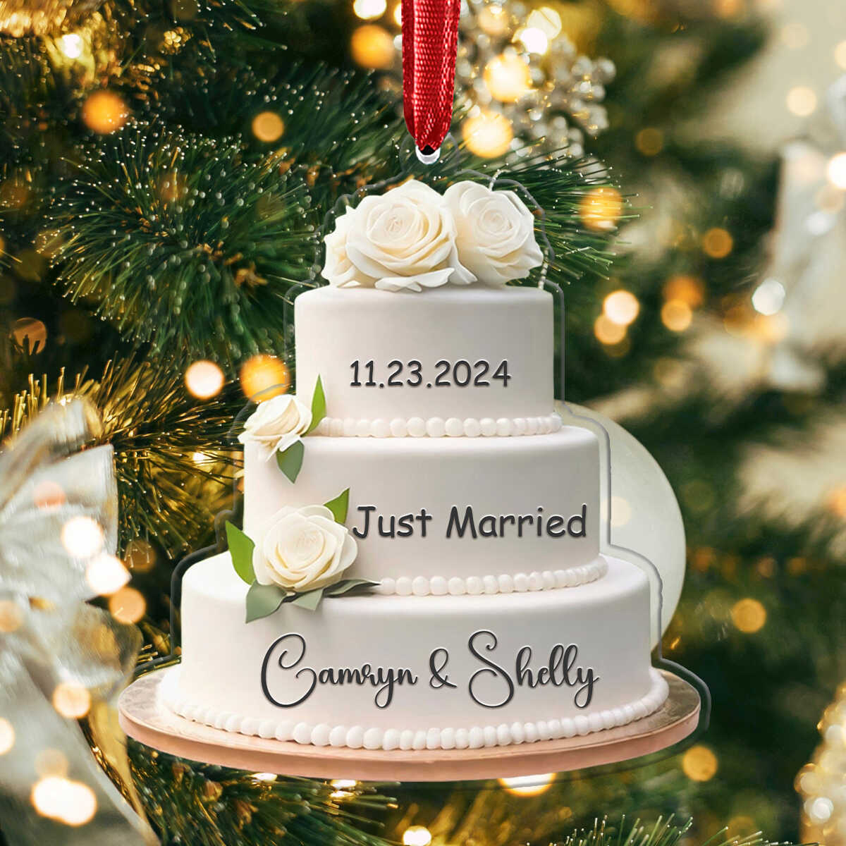 Wedding Cake Personalized Christmas Ornament, Wedding Christmas Ornament