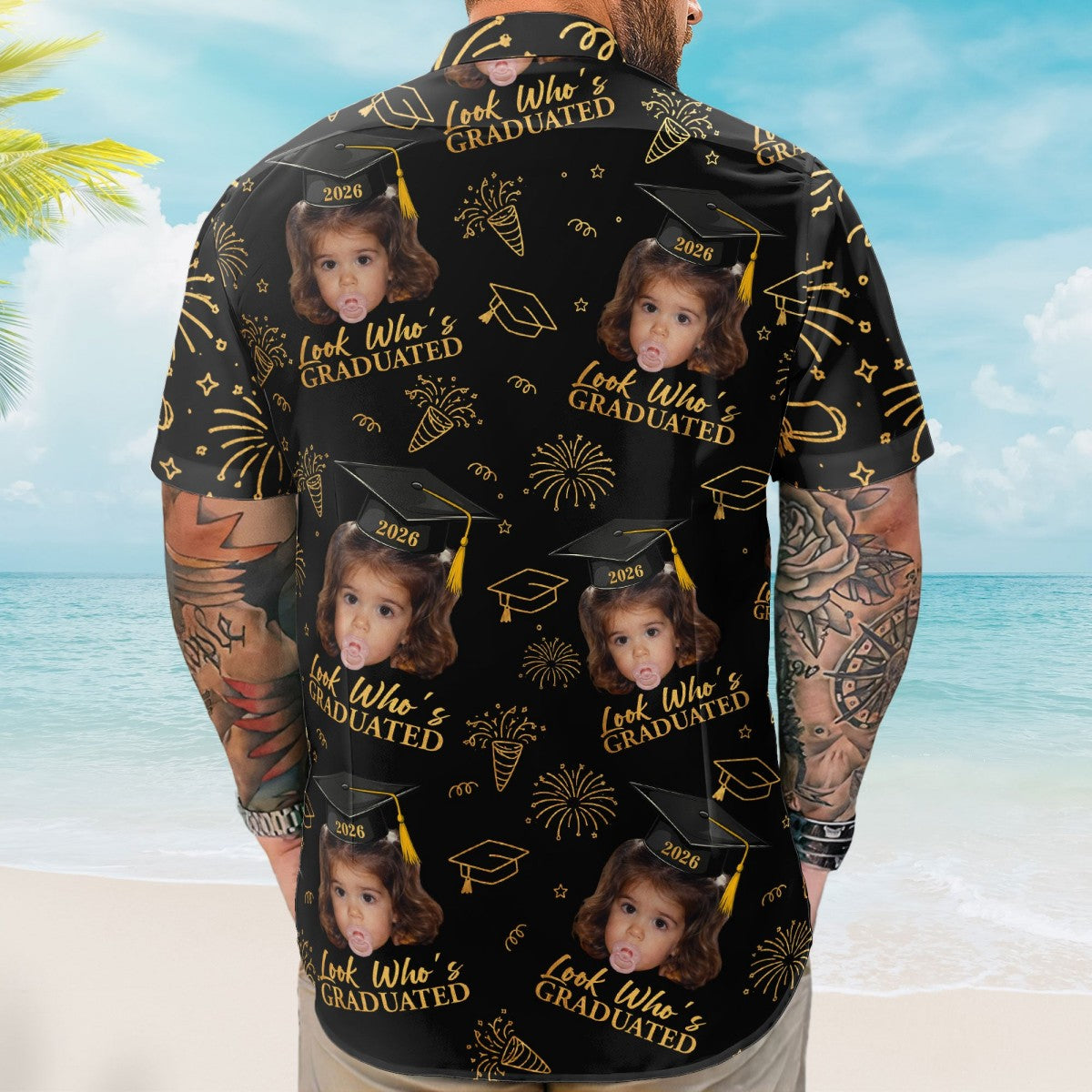 Vintage Childhood Themed Personalized Hawaiian Shirt - Graduation Matching Shirt With Childhood Photo