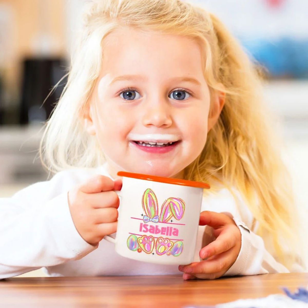 Personalized Watercolor Faux Glitter Bunny Design 12oz Enamel Mug