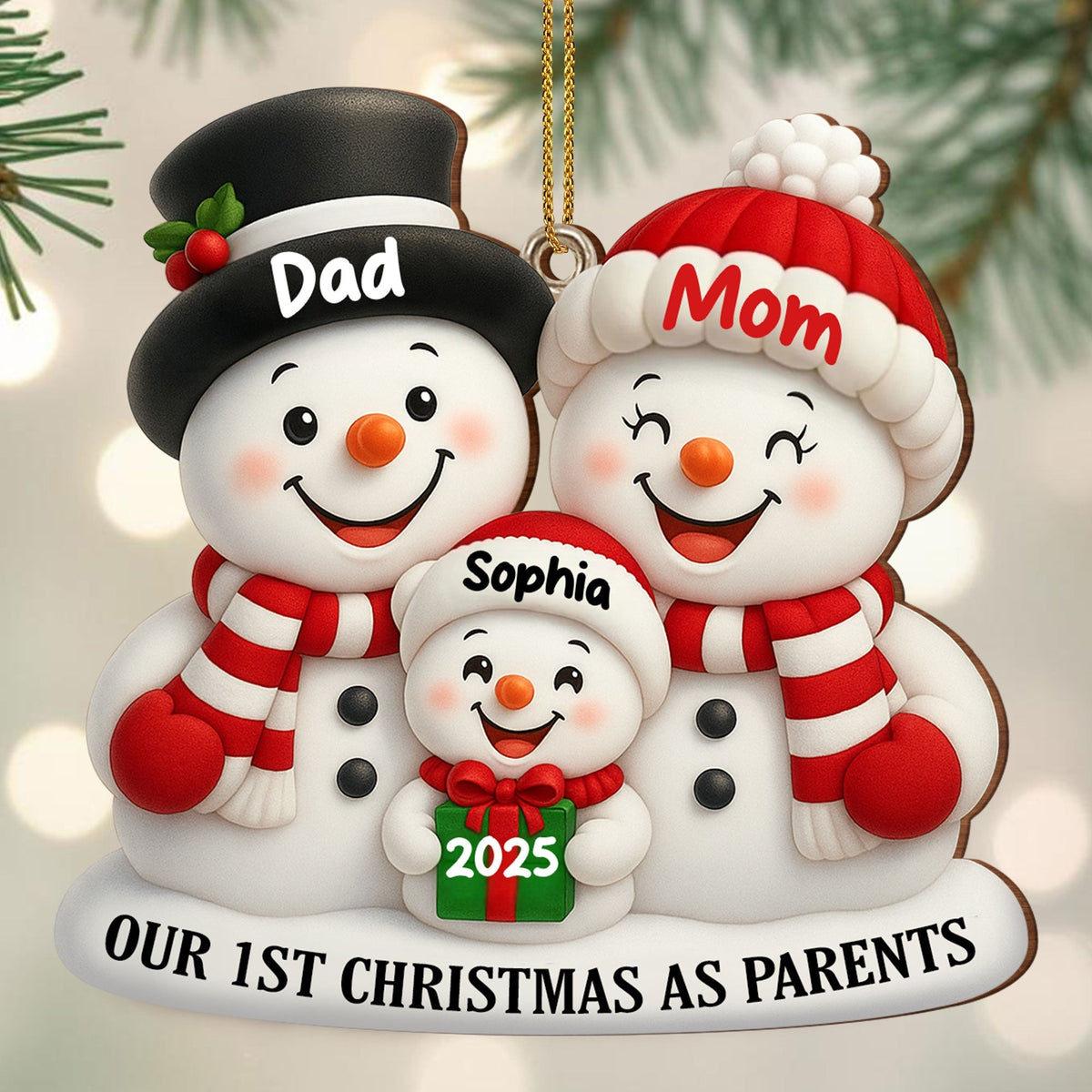Our 1st Christmas As Parents Snowmen Personalized Custom Wood Ornament