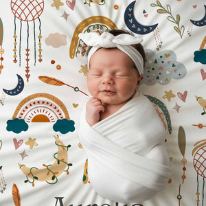 Personalized Toddler Blanket – Custom Name Boho Rainbow Baby Blanket, Unique Baby Shower Gift for Newborn & Kids