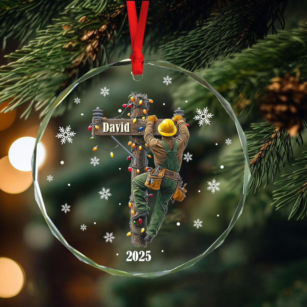 Keeping the Lights On - Lineman Outfit Personalized Christmas Ornament, Gift For Lineworker