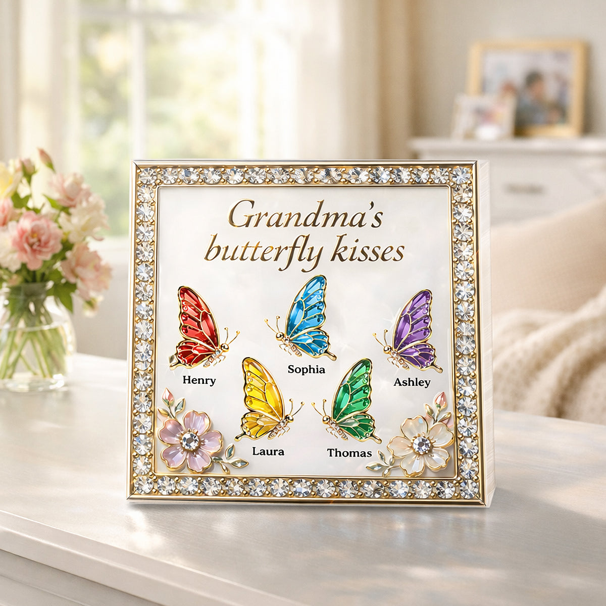 Grandma's Butterfly Kisses - Personalized Acrylic Block Plaque, Mother's Day Gift